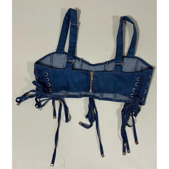 Rehab Jean Denim Lace-Up Tie-Up Bustier Tank Crop Top Blouse Shirt Size M 🦋✨ - Picture 2 of 2